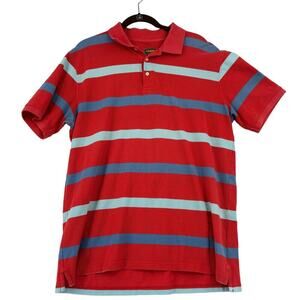 The Foundry Polo Shirt Mens Size L Tall Orange Blue Stripe Textured Knit